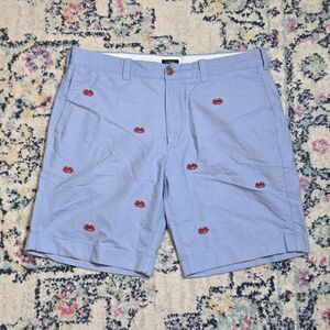 J. Crew Sun Washed Oxford Bermuda Shorts Mens 33 Blue Crab Embroidery Chinos
